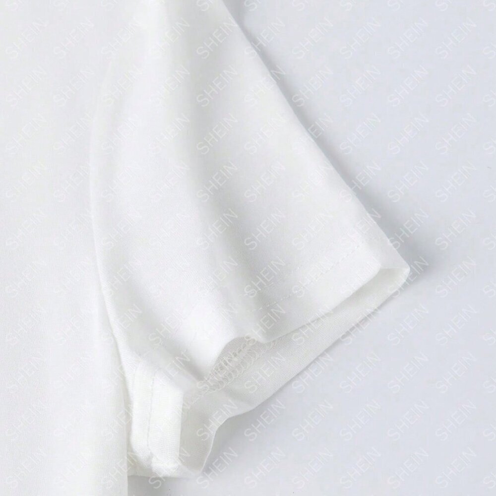 White Casual Women's Make Heaven Crowded Embossed Loose Short Sleeve T-Shirt - Picture 3 of 4